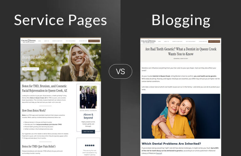Blogging vs service pages dental seo