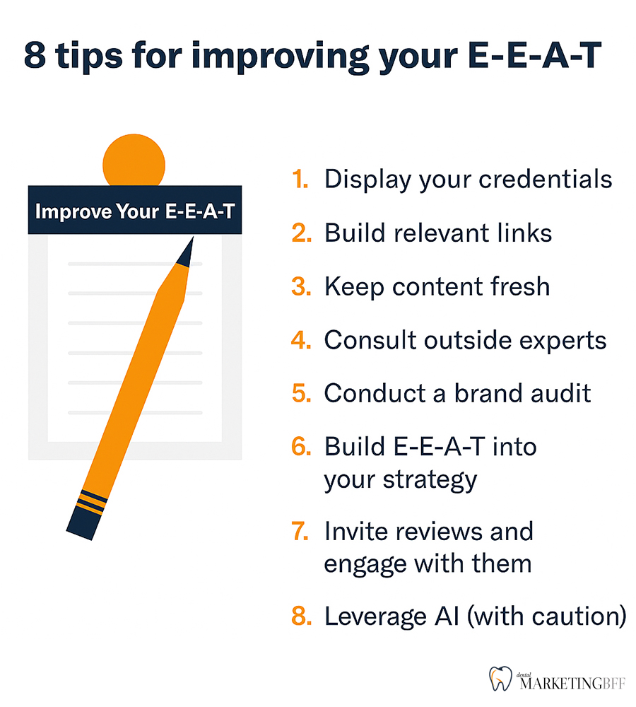 8 tips for improving your E-E-A-T for dental seo